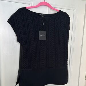 St. John Black Ribbed Asymmetrical Blouse NWT large $595 retail